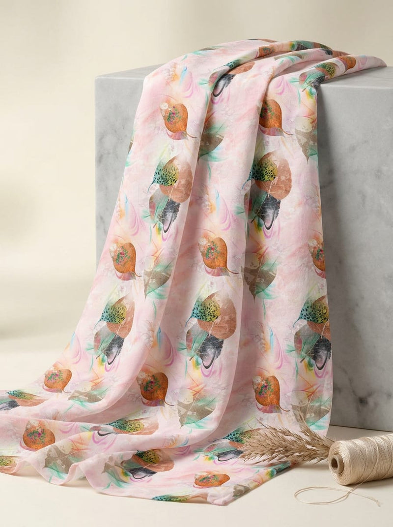Multicolor Abstract Botanical Leaf Print Muslin Digital Printed Fabric