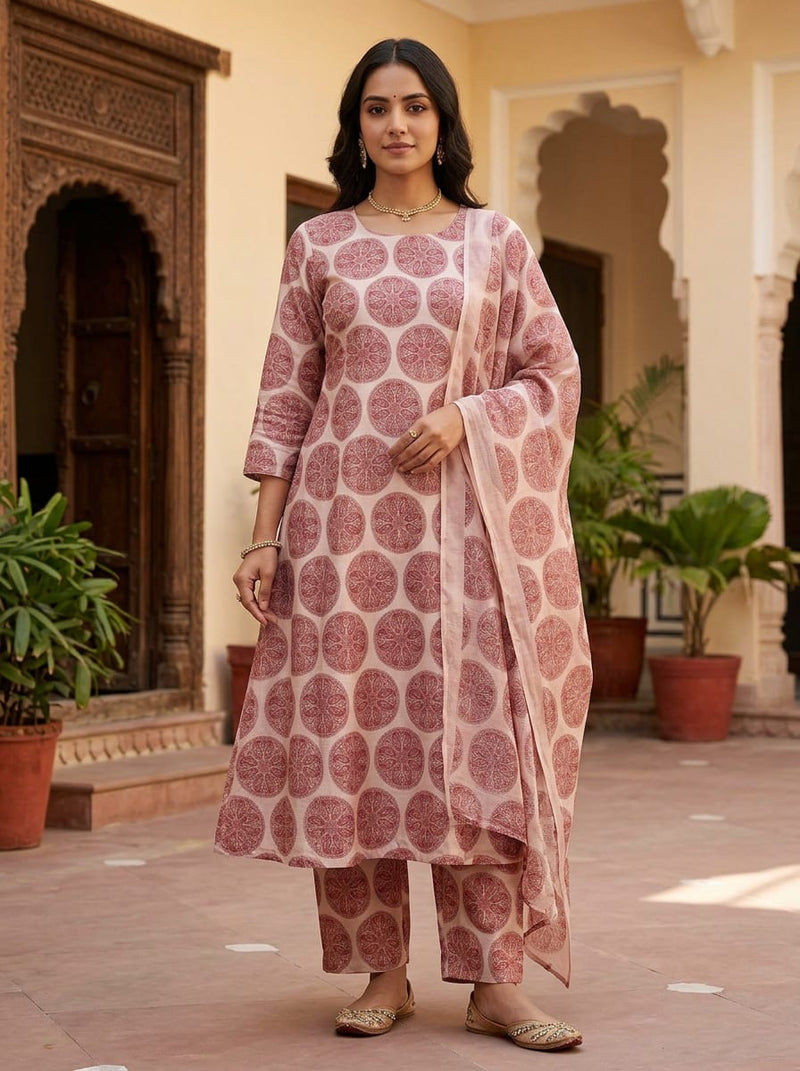 Red Ethnic Paisley Medallion Tusser Silk Digital Printed Fabric