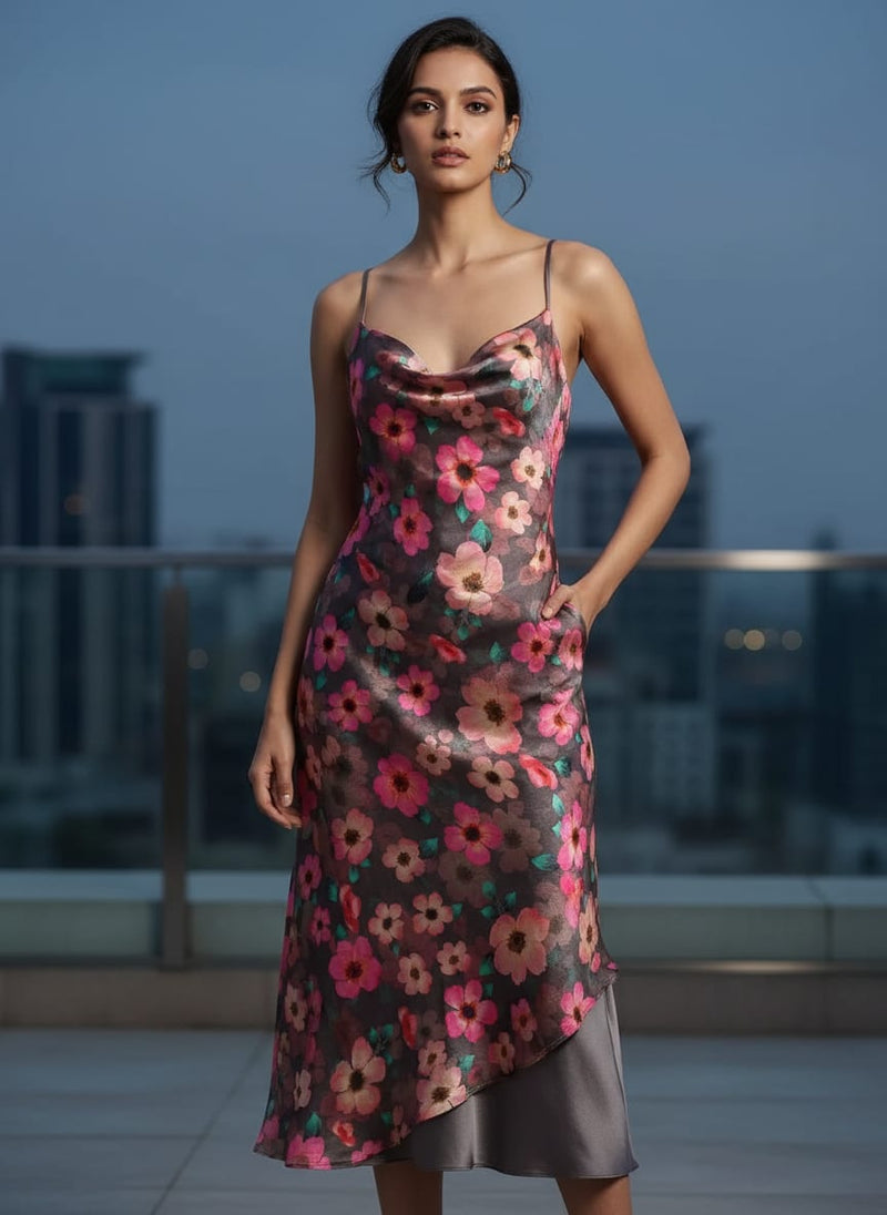 Buttercup Pink Floral Digital Printed Fabric - Upada Silk