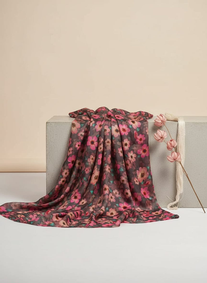 Buttercup Pink Floral Digital Printed Fabric - Upada Silk