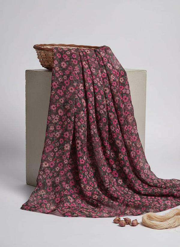 Multicolor Small Pink Floral Pure Chinon Digital Printed Fabric - Fabric Editorial Studio Flatlay Lookbook - PC-0-TA08551-106