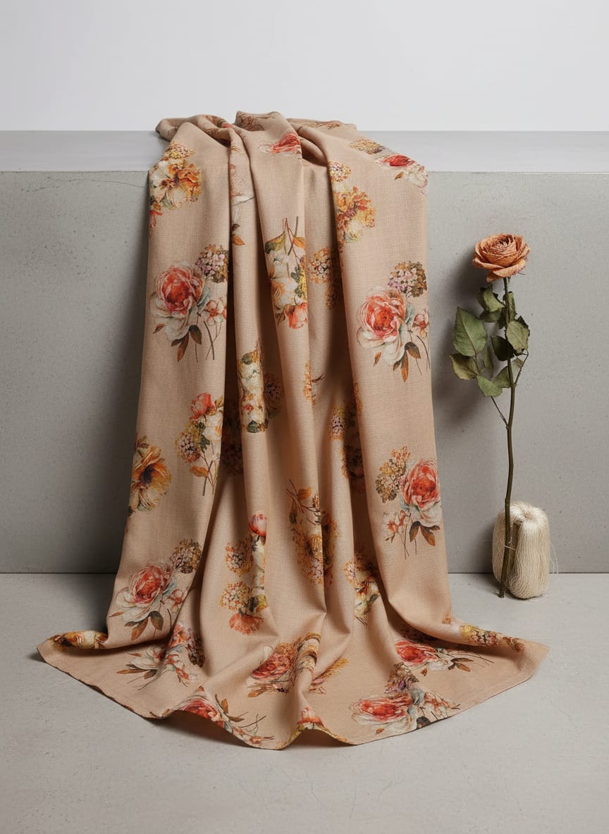 Hawaiian Zinnia Flower Roses Digital Printed Fabric - Pure Cotton
