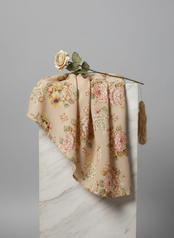 Hawaiian Zinnia Flower Roses Digital Printed Fabric - Pure Chinon - Fabric Editorial Studio Flatlay Lookbook - PC-0-TA08562P6-106