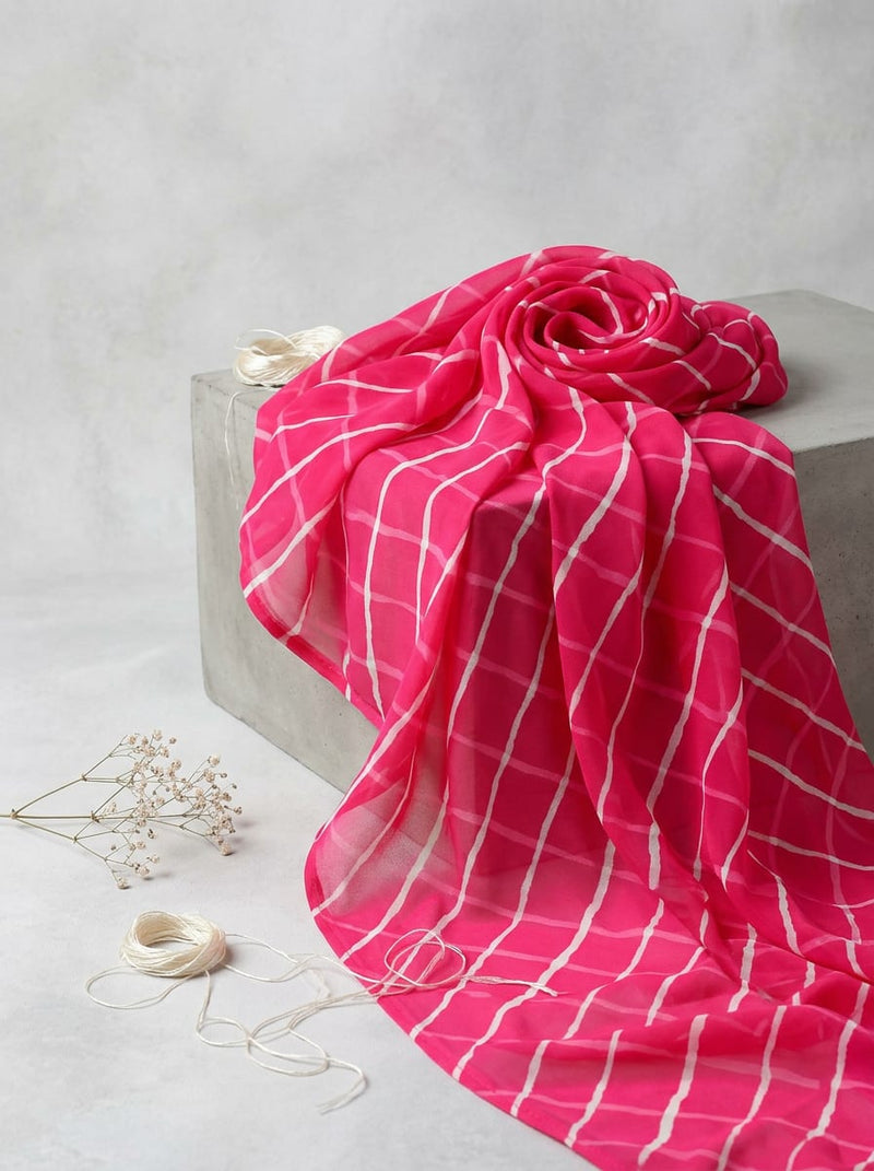 Pink Ethnic Leheriya Striped Weightless Digital Printed Fabric