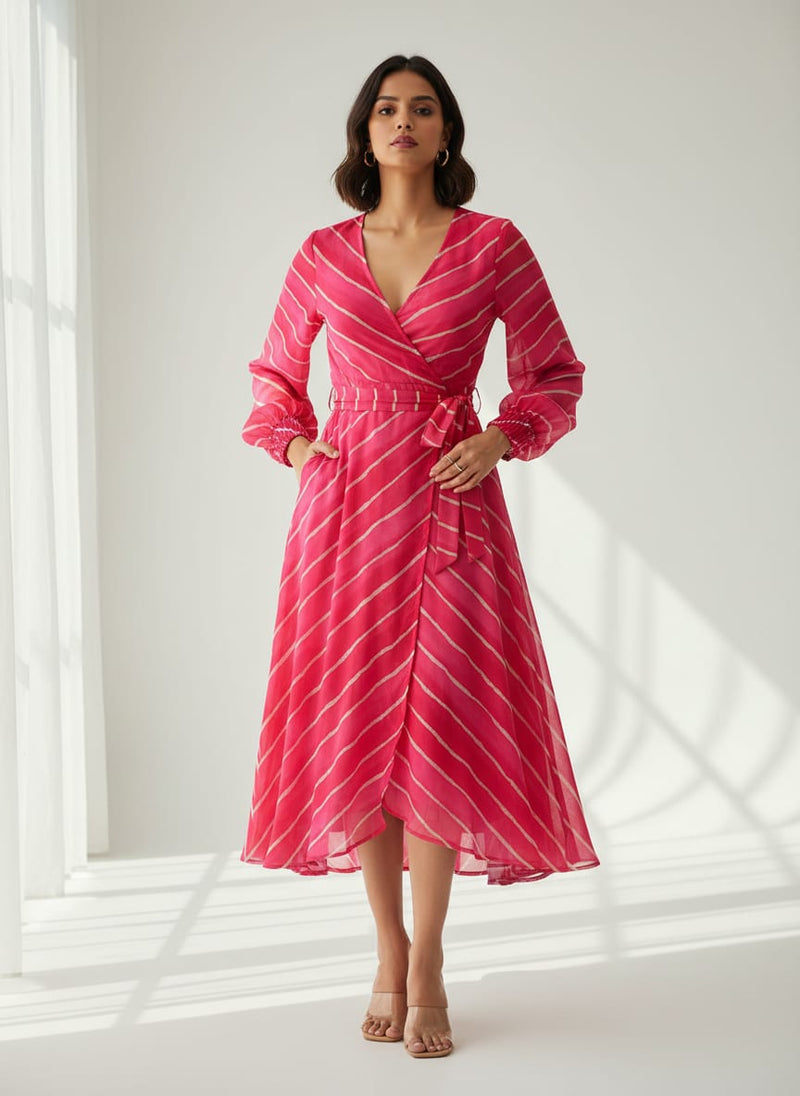 Lovely Pink Gradient Strips Wave Digital Printed Fabric - Weightless