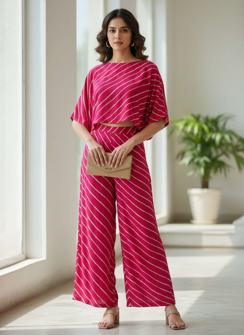 Pink Wavy Leheriya Stripe Pure Cotton Digital Printed Fabric