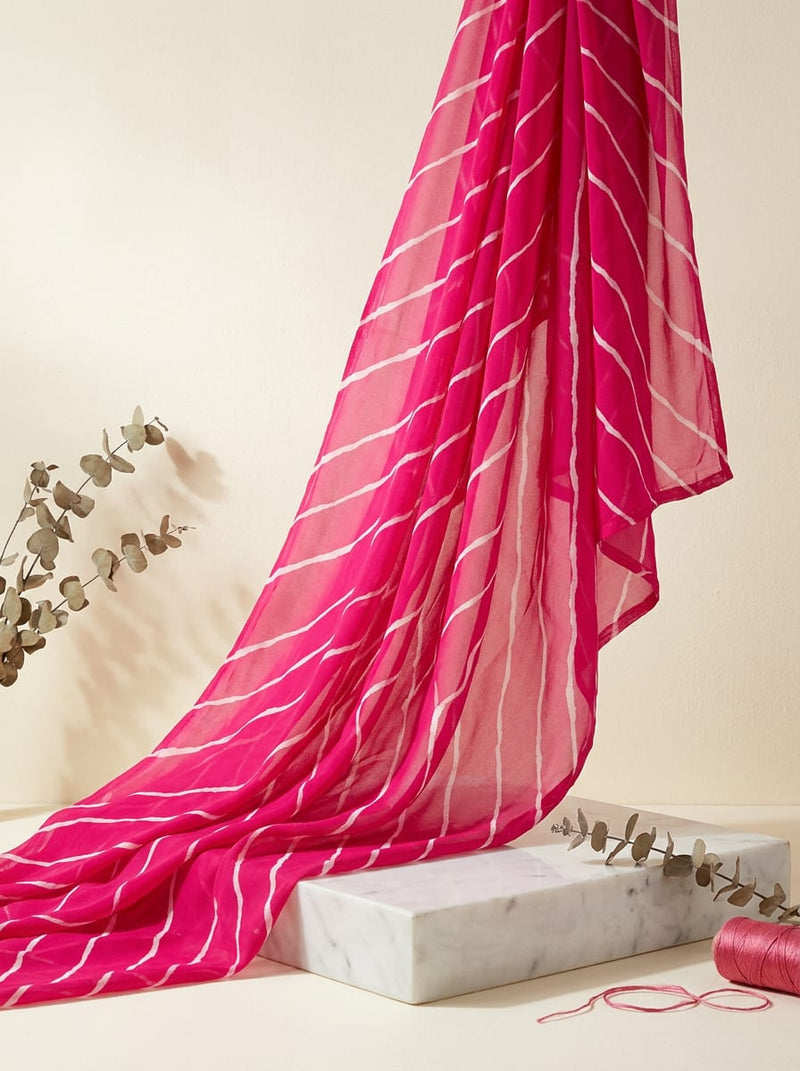 Pink Ethnic Leheriya Striped Pure Georgette Digital Printed Fabric