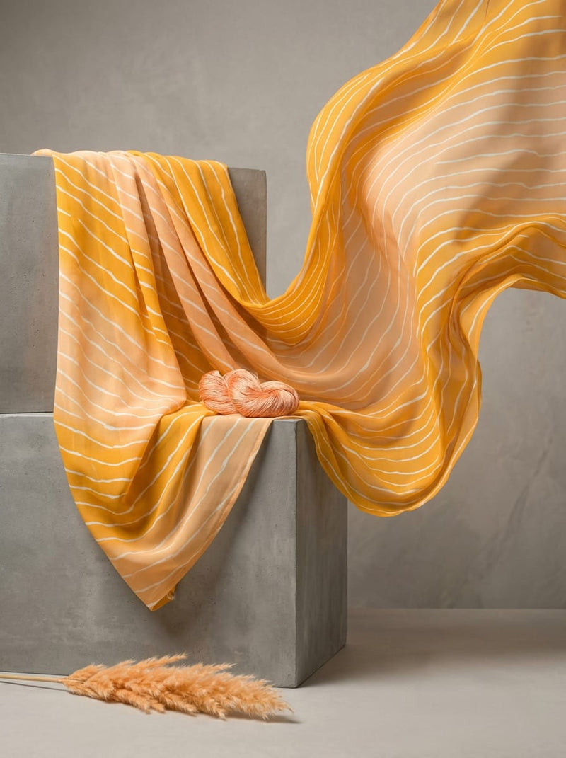 Yellow Leheriya Striped Pure Georgette Digital Printed Fabric