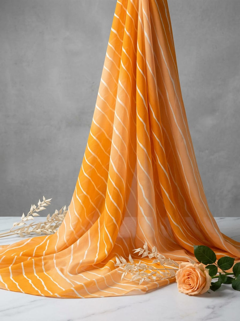 Yellow Leheriya Striped Gradient Pure Chiffon Digital Printed Fabric