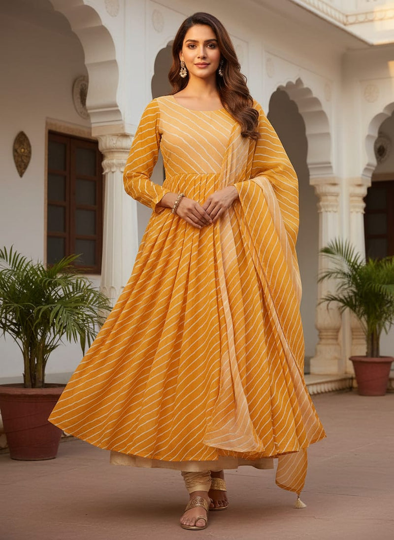 Decorative Yellow Gradient Strips Wave Digital Printed Fabric - Pure Chiffon