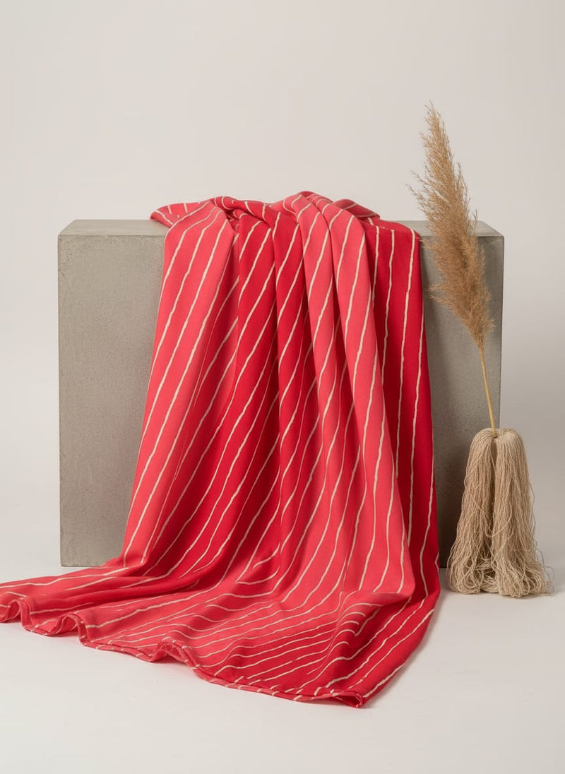 Multi Regimental Red Strips Digital Printed Fabric - Pure Cotton
