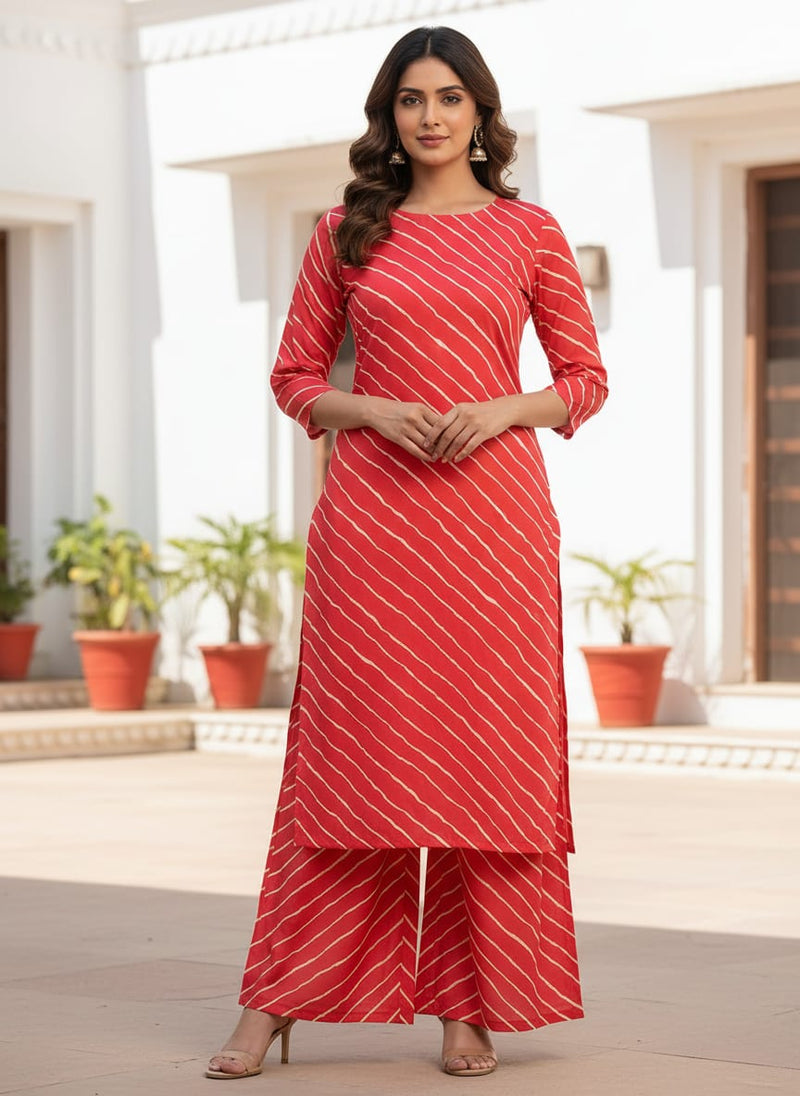 Multi Regimental Red Strips Digital Printed Fabric - Pure Cotton