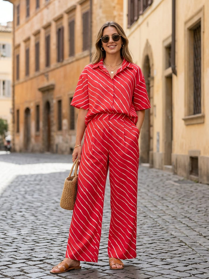 Red Abstract Wavy Stripes Pure Cotton Digital Printed Fabric