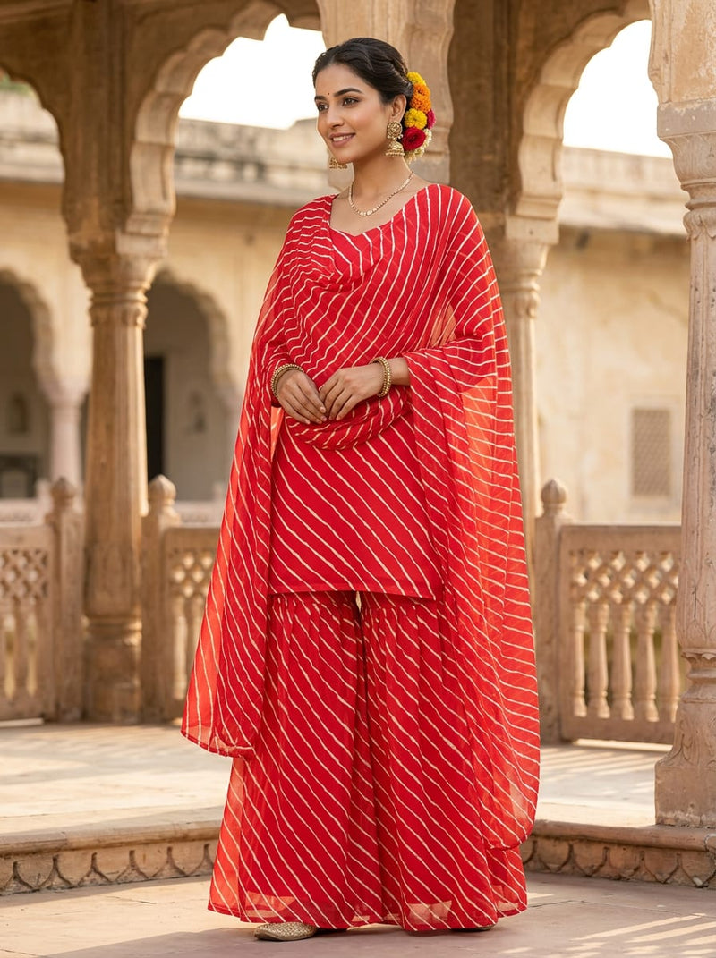 Red Wavy Diagonal Stripes Pure Georgette Digital Printed Fabric