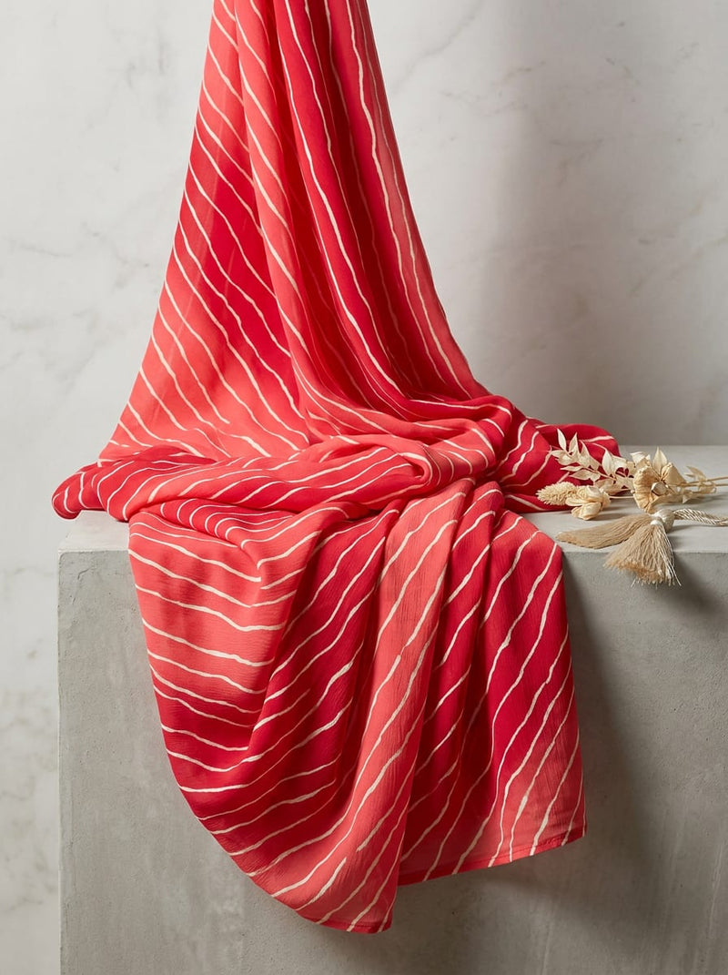 Red Wavy Diagonal Stripes Pure Georgette Digital Printed Fabric