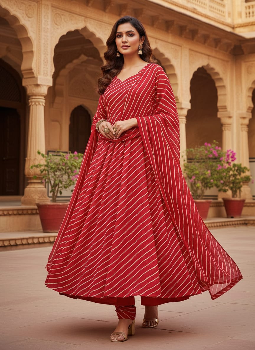 Multi Regimental Red Strips Digital Printed Fabric - Pure Chiffon