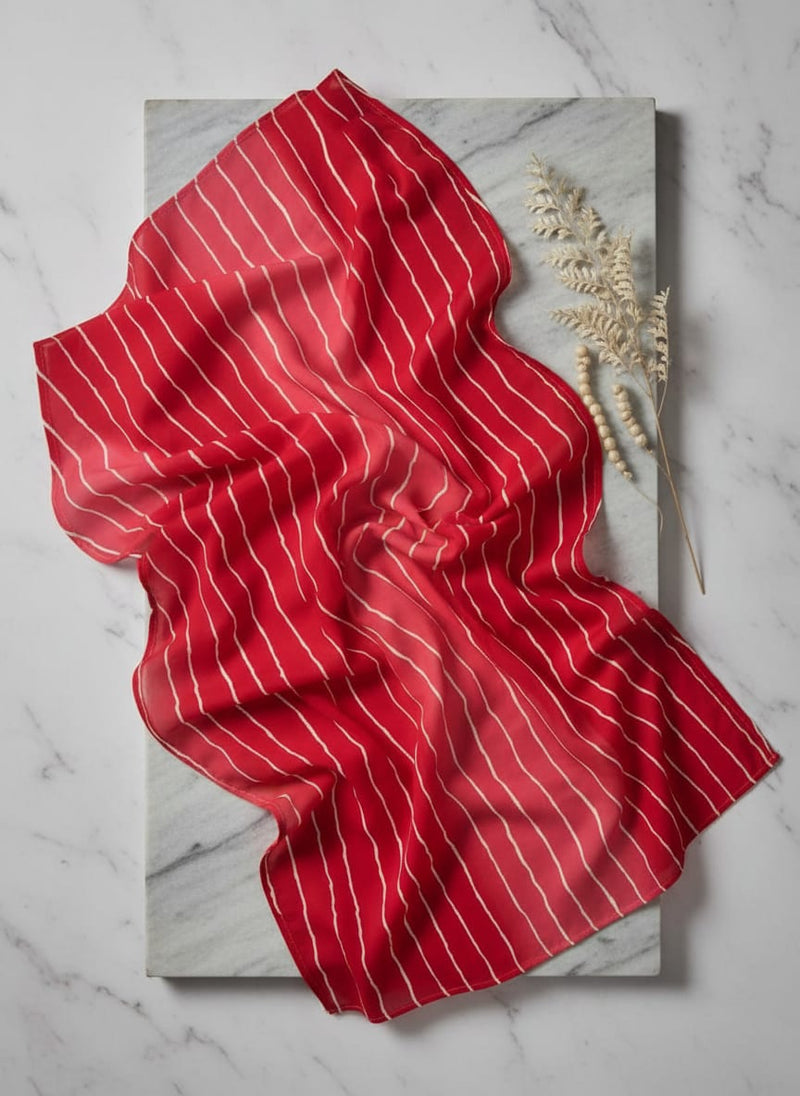 Multi Regimental Red Strips Digital Printed Fabric - Pure Chiffon