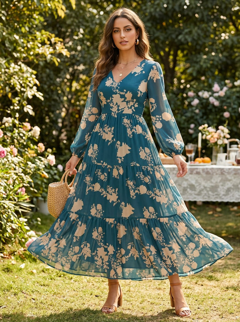 Teal Trailing Floral Silhouette Pure Georgette Digital Printed Fabric