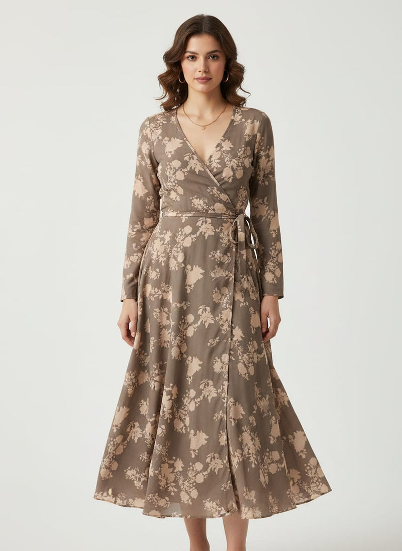 Beautiful Brown Floral Branch Digital Printed Fabric - Weightless