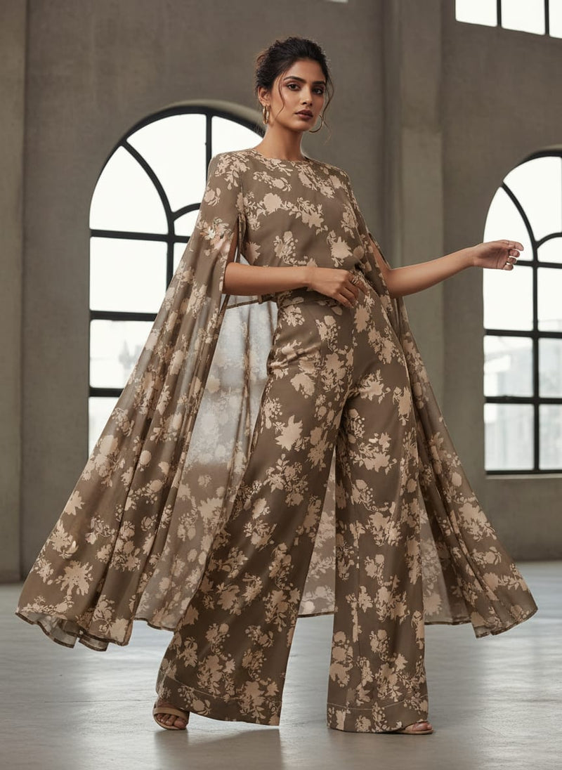 Beautiful Brown Floral Branch Digital Printed Fabric - Weightless