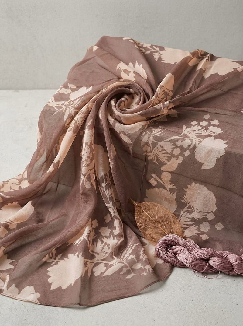 Brown Tonal Floral Silhouette Print Pure Georgette Digital Printed Fabric