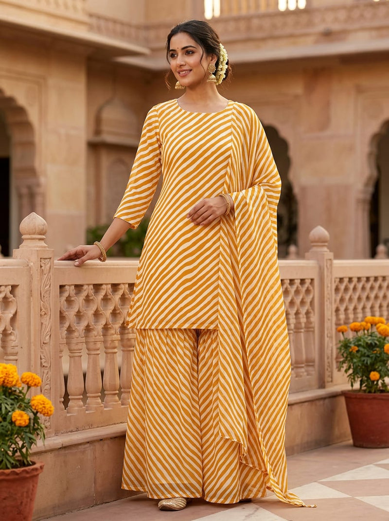 Yellow Wavy Diagonal Stripes Pure Georgette Digital Printed Fabric