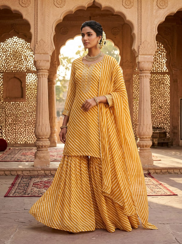 Yellow Wavy Diagonal Stripes Pure Georgette Digital Printed Fabric - Gharara Set Lookbook - PG-0-TA08570P7-110 - alternate view