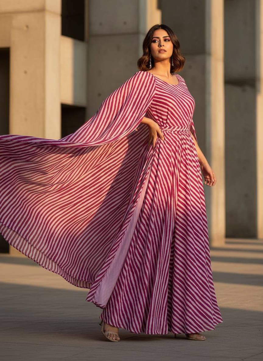 Pink Wavy Diagonal Stripes Pure Georgette Digital Printed Fabric