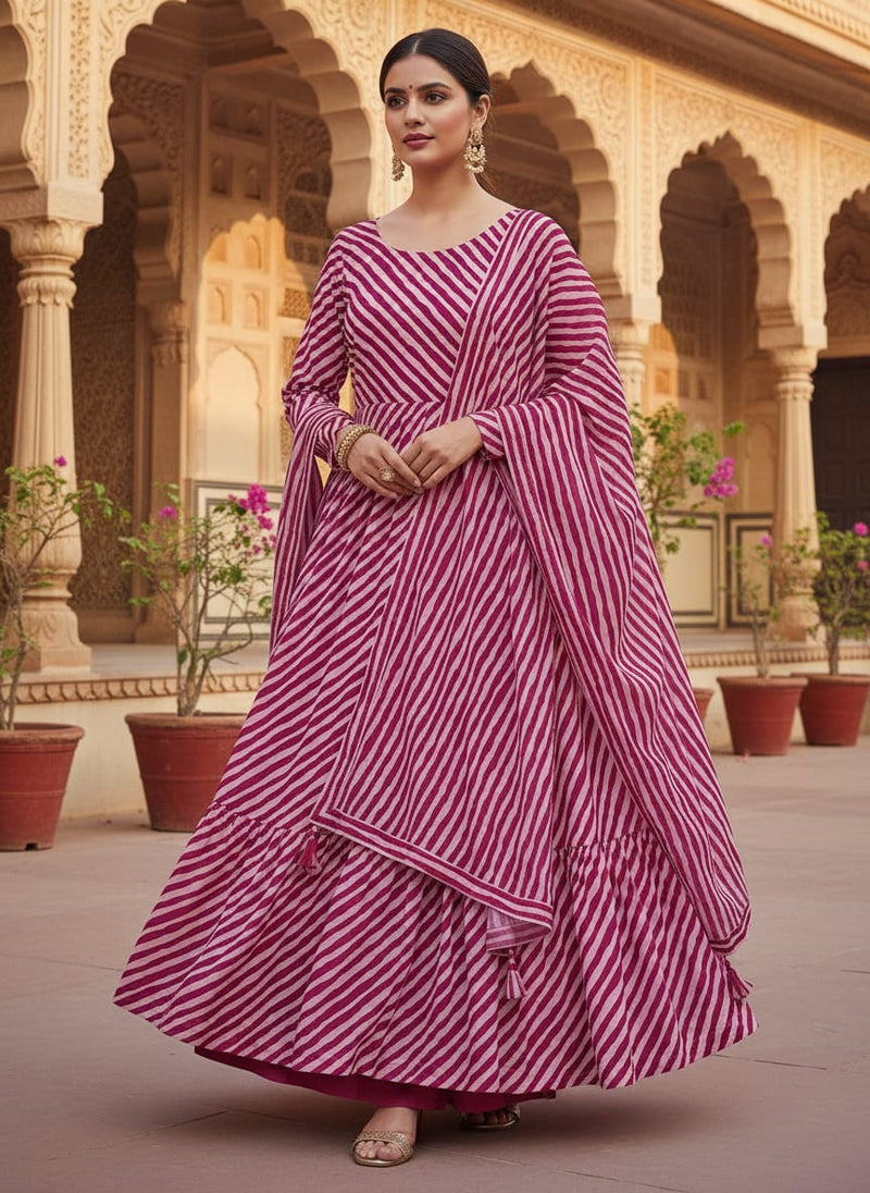 Pink Wavy Diagonal Stripes Pure Georgette Digital Printed Fabric