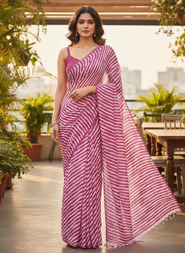Pink Wavy Diagonal Stripes Pure Georgette Digital Printed Fabric - Saree Lookbook - PG-0-TA08570P8-110 - alternate view