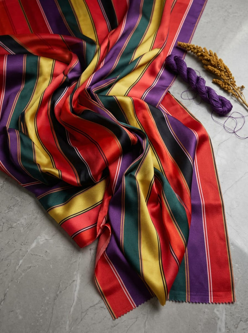 Multicolor Bold Vertical Stripes Japan Satin Digital Printed Fabric