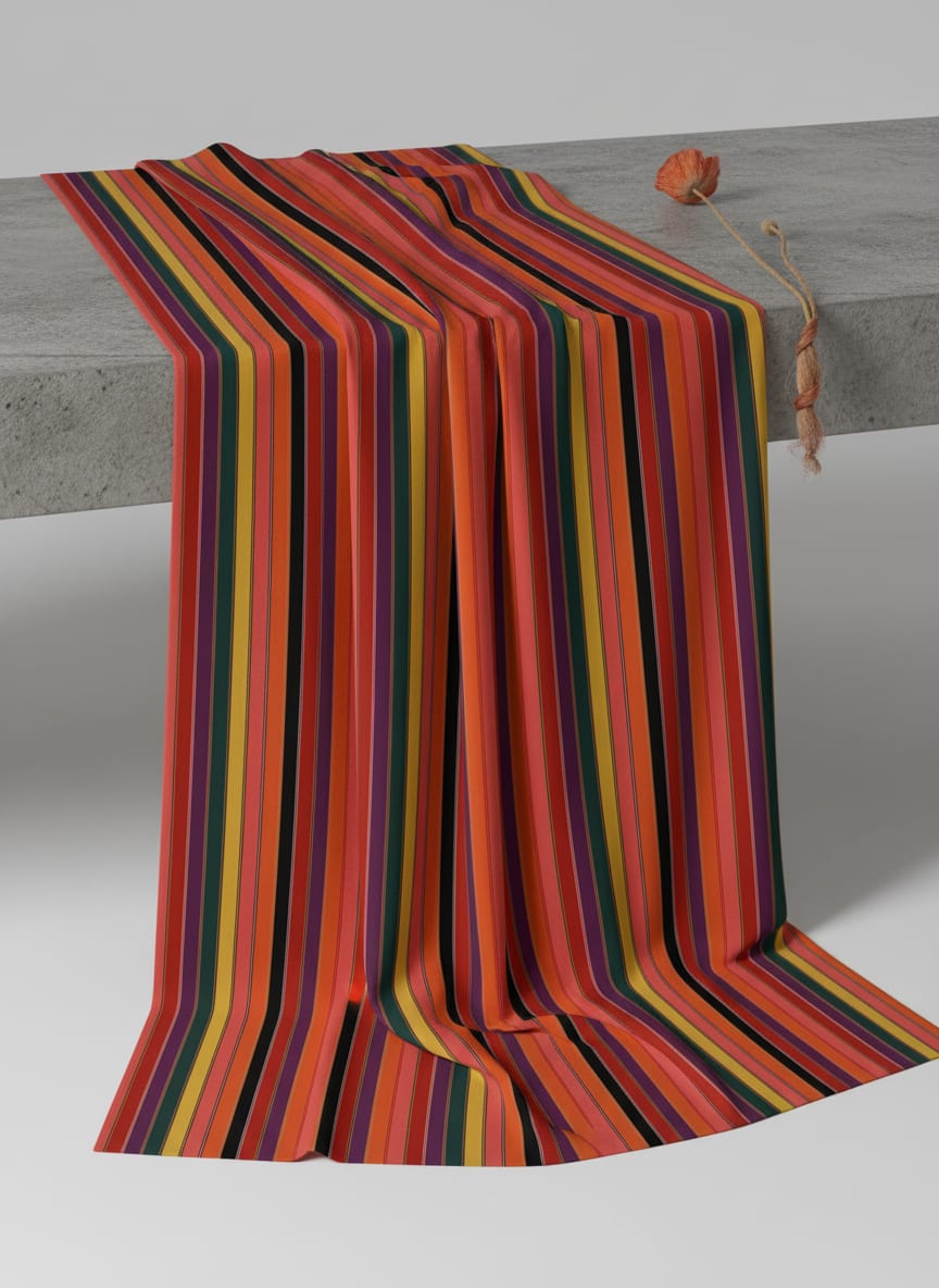 Multicolor Bold Colorful Stripes Muslin Digital Printed Fabric