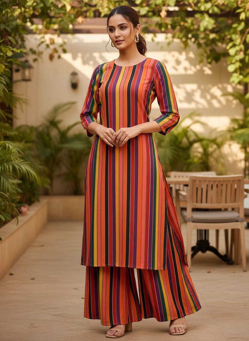 Multicolor Bold Colorful Stripes Muslin Digital Printed Fabric
