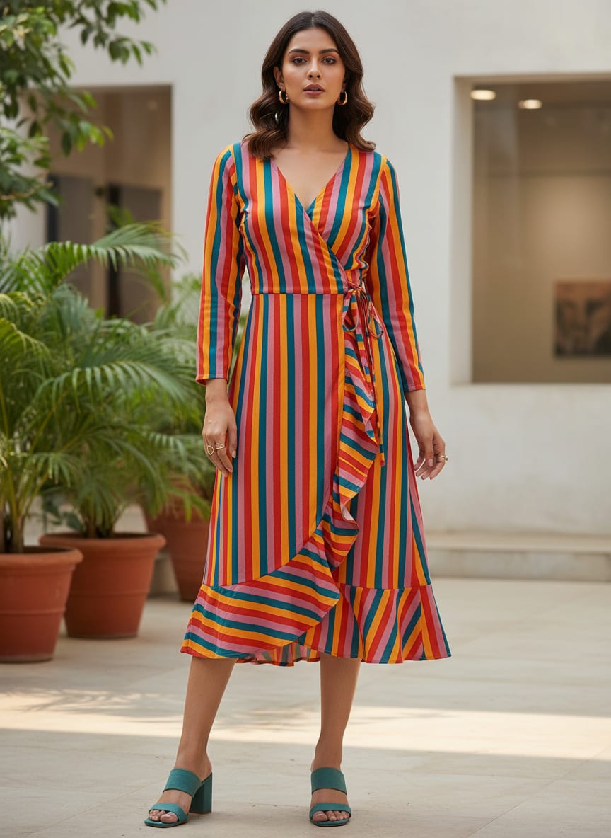 Multicolor Colorful Retro Vertical Stripes Pure Georgette Digital Printed Fabric