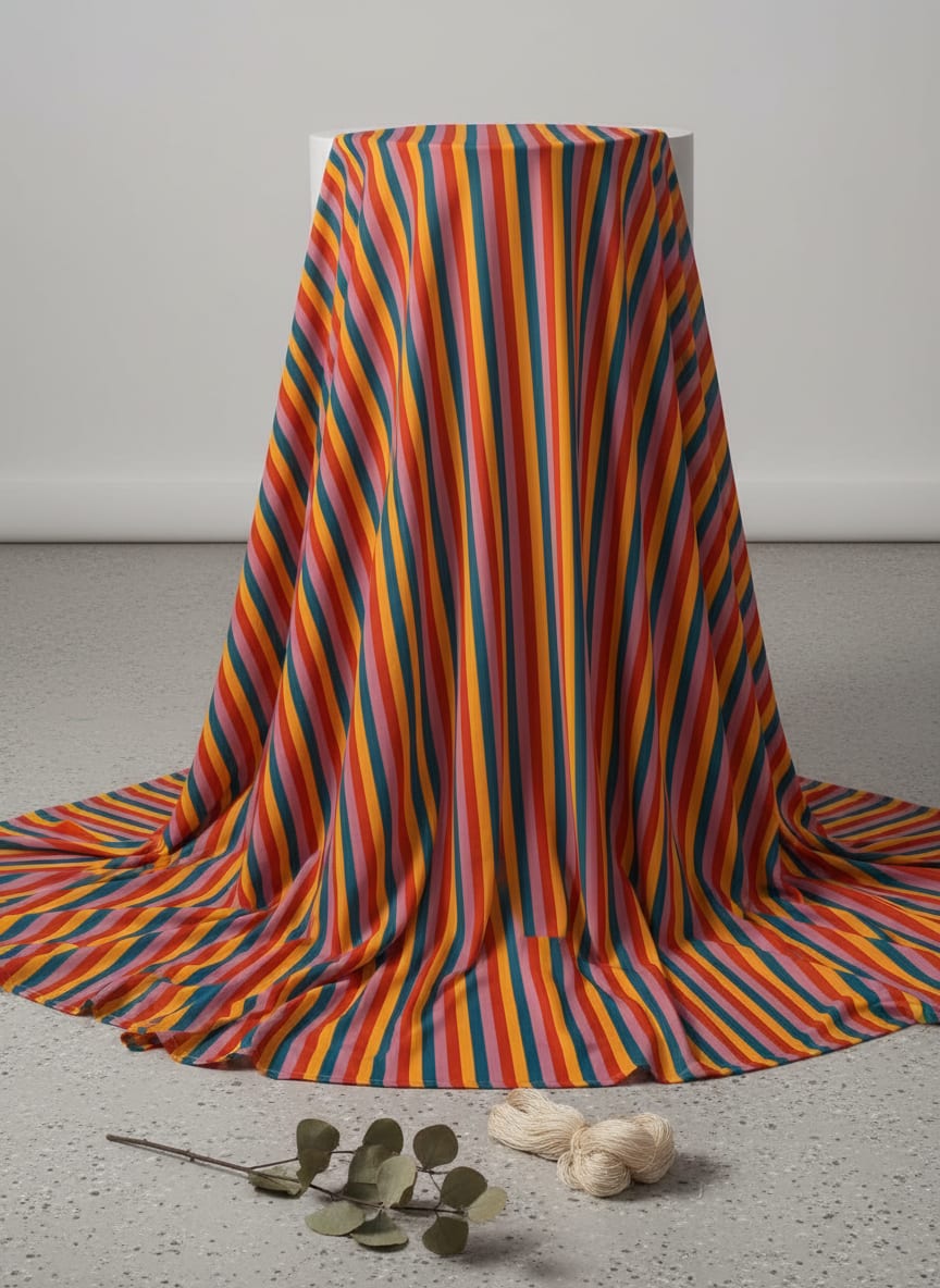 Multicolor Colorful Retro Vertical Stripes Pure Georgette Digital Printed Fabric