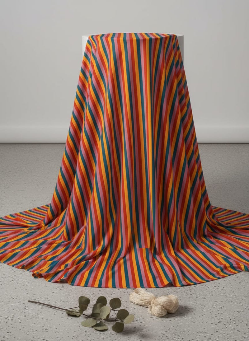Multicolor Colorful Retro Vertical Stripes Pure Georgette Digital Printed Fabric