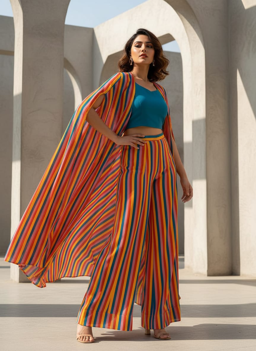 Multicolor Colorful Retro Vertical Stripes Pure Georgette Digital Printed Fabric