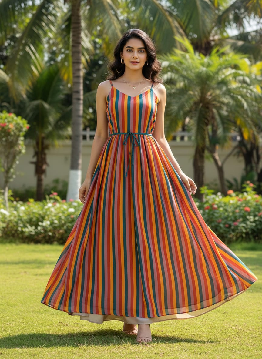 Multicolor Colorful Retro Vertical Stripes Pure Georgette Digital Printed Fabric