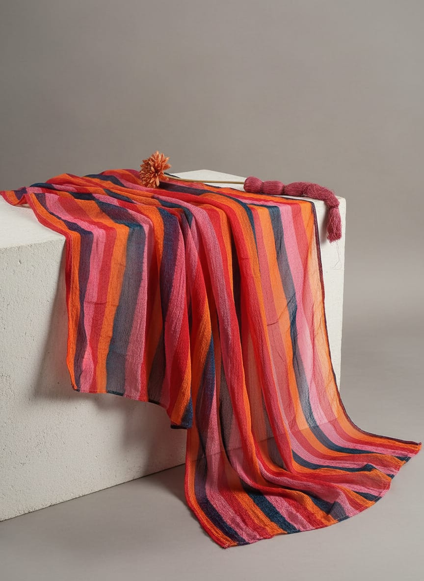 Rainbow Colourful Breton Stripes Digital Printed Fabric - Pure Chiffon