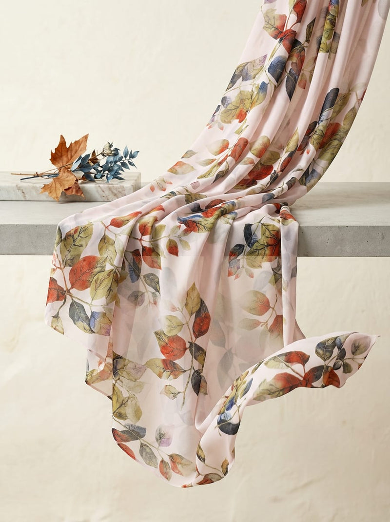 Pink Watercolor Botanical Leaves Weightless Digital Printed Fabric