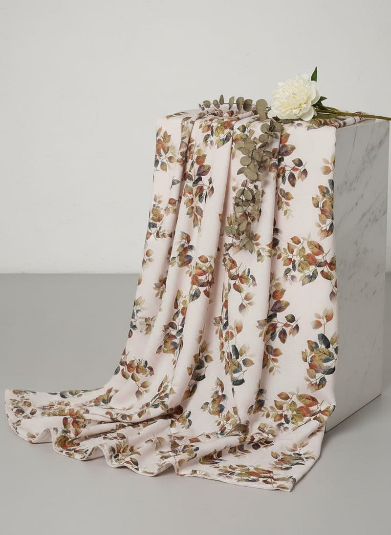 Multicolor Painterly Autumn Leaves Muslin Digital Printed Fabric