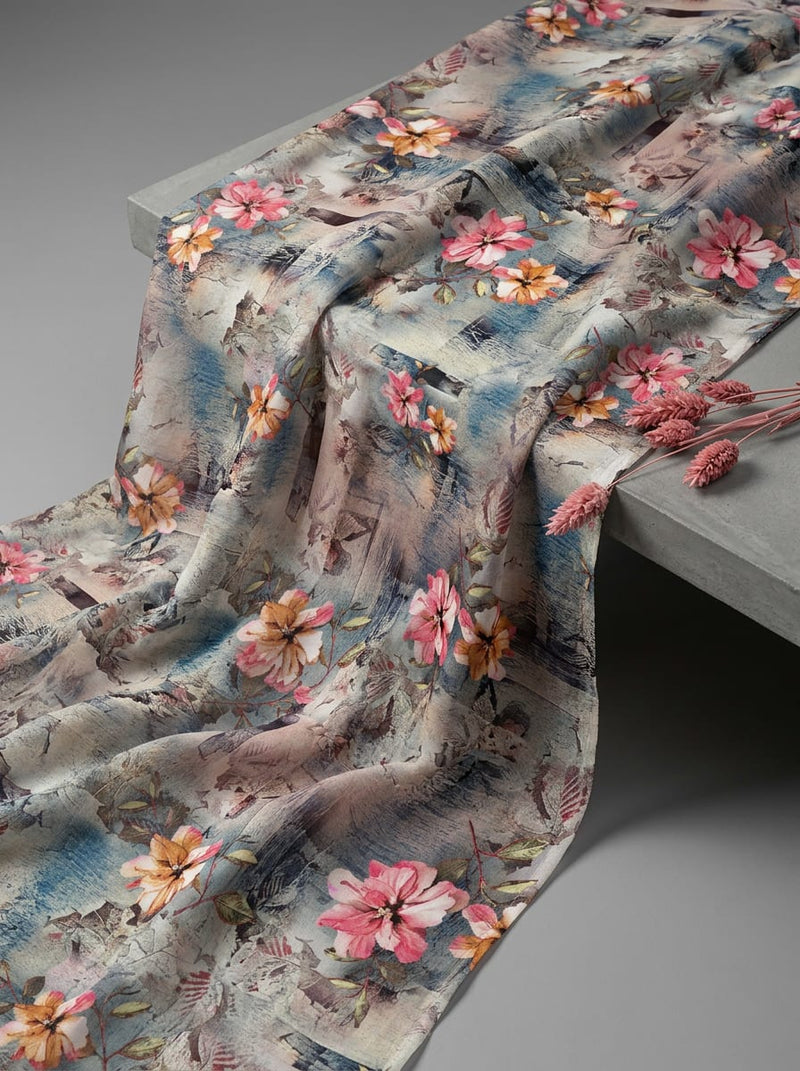 Multicolor Textured Background Floral Muslin Digital Printed Fabric