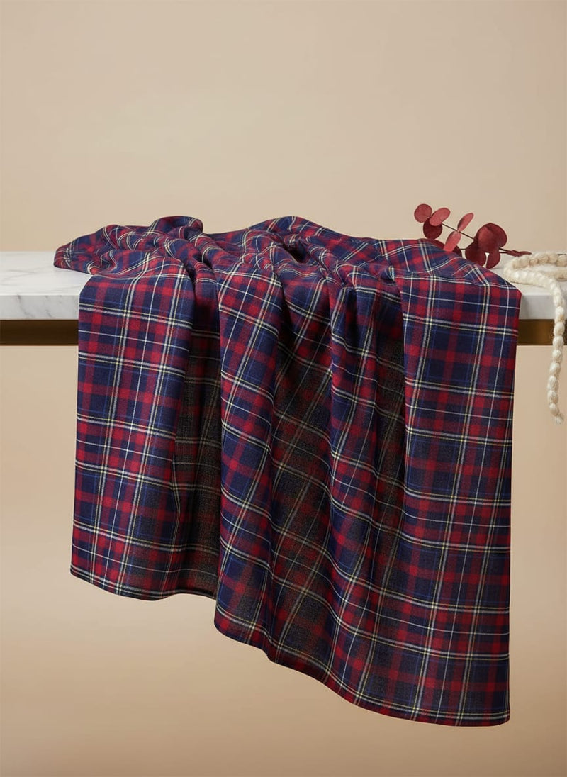 Gingham Pattern With Red And Blue Colour Digital Printed Fabric - Crepe