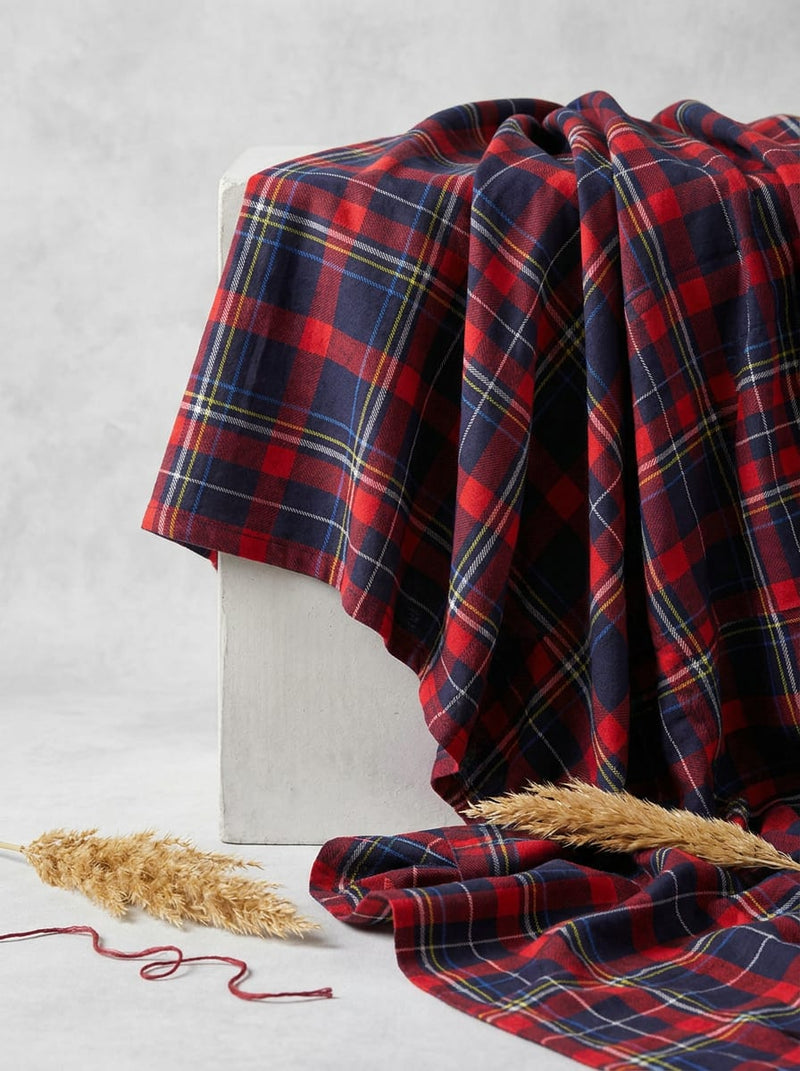 Red Red Navy Checkered Plaid Pure Cotton Digital Printed Fabric