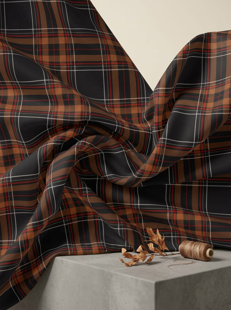 Black and Brown Classic Plaid Checkered Japan Satin Digital Printed Fabric