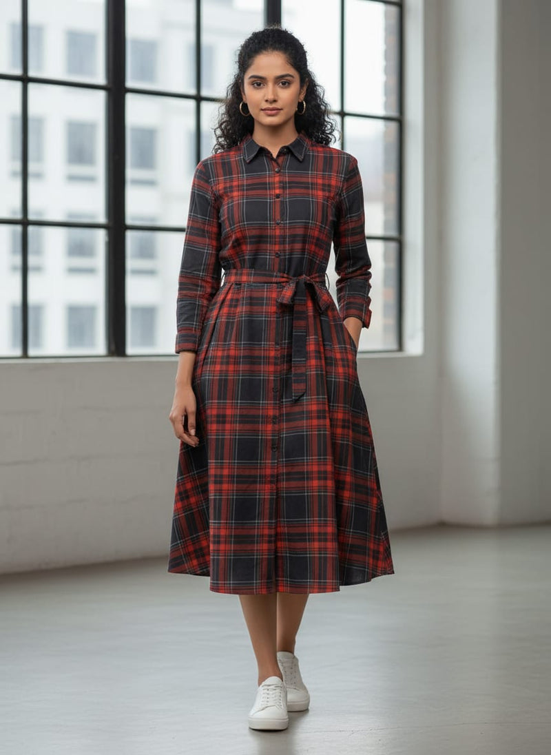 Morden Browny Checkered Digital Printed Fabric - Pure Cotton