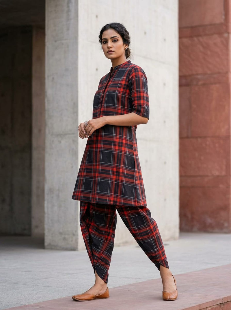 Black Classic Red and Black Tartan Checkered Pure Cotton Digital Printed Fabric