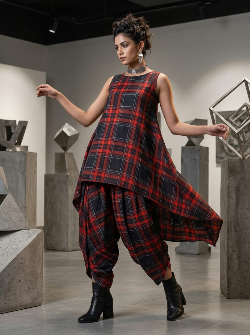 Black Classic Red and Black Tartan Checkered Pure Cotton Digital Printed Fabric