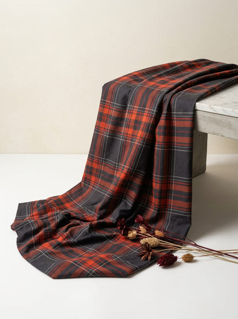 Black Classic Red and Black Tartan Checkered Pure Cotton Digital Printed Fabric