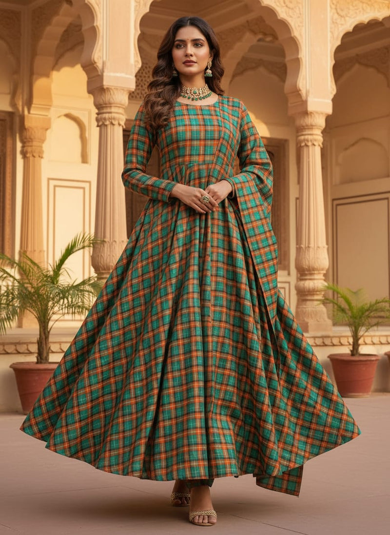 Mini Check Patterns Digital Printed Fabric - Tusser Silk